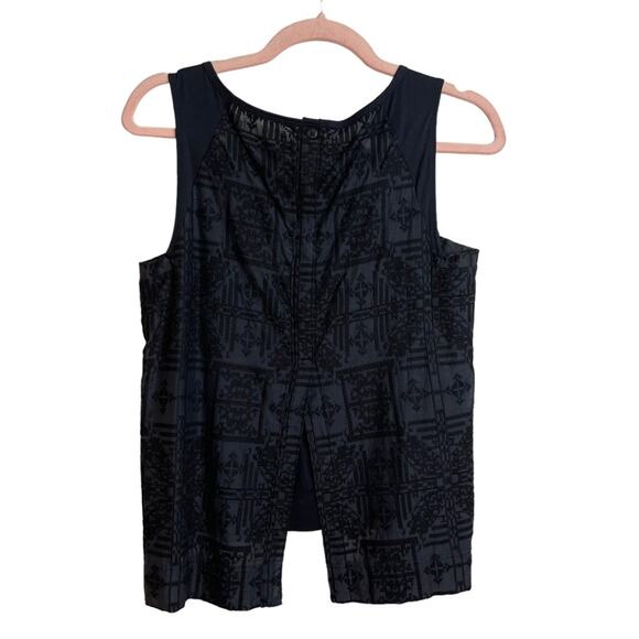 Madewell Threadwork Embroidered Black Button Down Split Back Tank Top - Picture 3 of 8